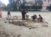 Patut diduga kegiatan Rehap Paving blok Halaman Pemkab Tubaba Di Kerjakan Asal Jadi, Tanpa Ada Papan Informasi