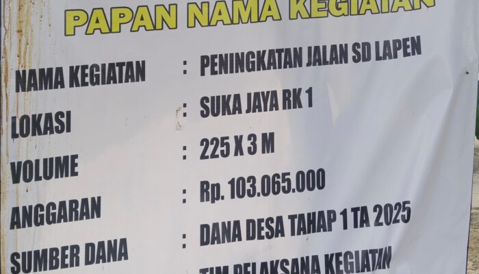 Pemerintah Tiyuh Suka Jaya Bangun Jalan Lingkungan untuk Akses Pendidikan