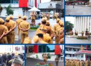 Wali Kota Bandar Lampung Hj. Eva Dwiana Yang Diwakili Oleh Asisten Bidang Administrasi Umum, M. Nur Ramdan, Memimpin Apel Mingguan di halaman Kantor Pemerintah Kota Bandar Lampung